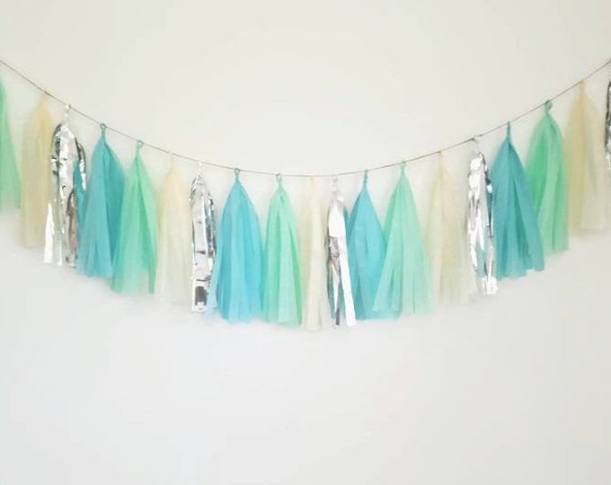 Tassel garland,mint tassel,teal garland,blue garland,blue fringe,baby boy tassel,baby shower idea,Baby shower garland,nursery garland,blue