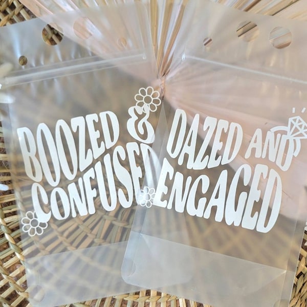 Dazed and Engaged Drink Pouch,Boozed and confused drink pouches,Adult drink pouch, retro bachelorette party favors,Bachelorette drink pouch