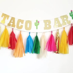 Taco bar banner,taco bout a party,fiesta,taco party,taco Tuesday,fiesta decorations,custom banner, tissue paper tassel,custom glitter banner