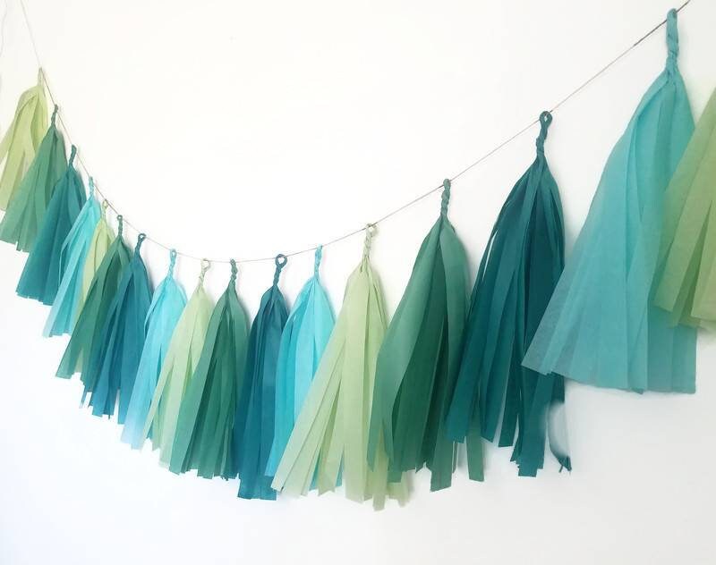 Tissue paper tassel,Tassel Garland,eucalyptus wedding, eucalyptus  decorations,green Tassel Garland,Sage green Garland,gold and green wedding