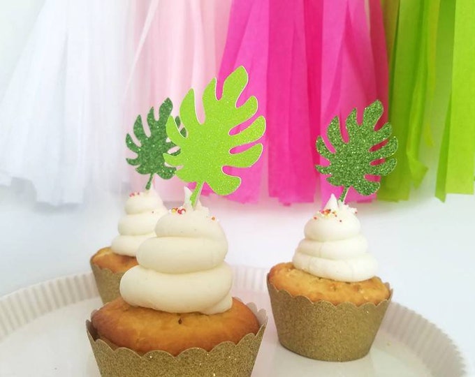 Palm leaf cupcake topper, tropical leaf cupcake topper, leaf cupcake topper,tropical leaf cupcake pick,luau cupcake, luau party,tropical