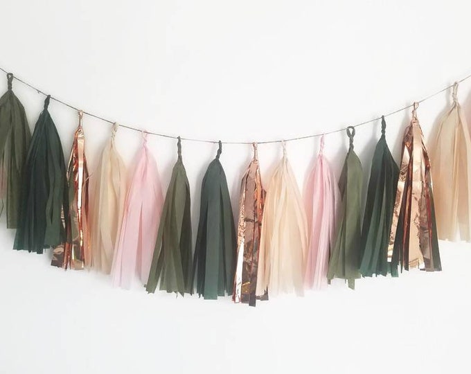 Tissue paper tassel,Tassel Garland,eucalyptus wedding, eucalyptus decorations,green and pink Garland,bridal shower wedding,baby shower