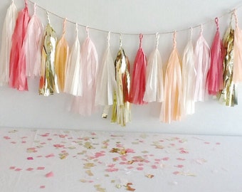 Peach Tassel Garland,Georgia peach,pink and peach,coral and pink tassel garland,girls birthday party garland,just peachy,baby shower garland