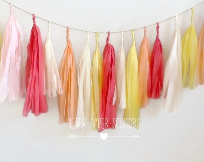 Tassel garland,Pink and yellow garland,bright pink garland, birthday party garland, baby shower garland, lemonade stand,tissue paper garland