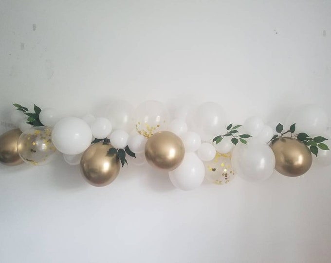 White and gold Balloon Garland,DIY balloon Garland kit,white balloon Garland,Complete balloon Garland kit.Confetti balloon Garland,wedding