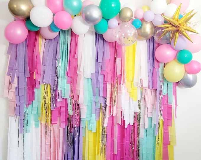 Fringe Backdrop,Rainbow Backdrop,custom Backdrop,retro bachelorette,bachelorette backdrop,bachelorette ideas, dazed and engaged,retro party