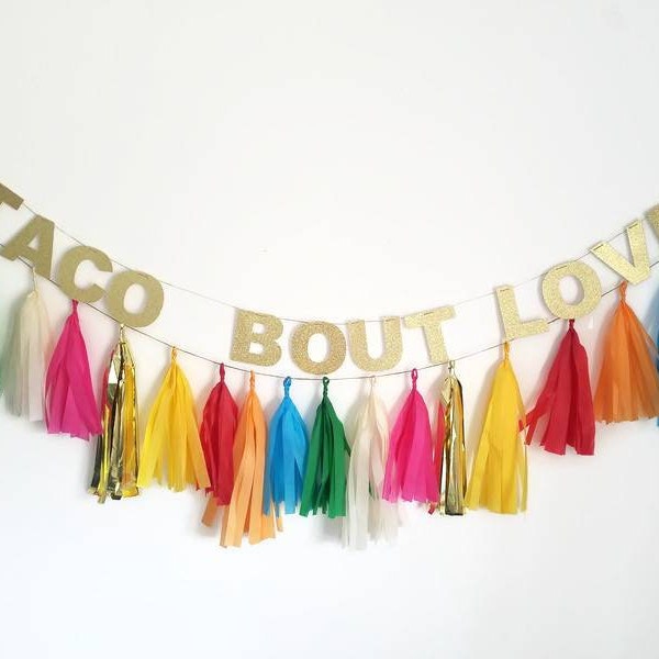 Taco bout love,taco bout a party,fiesta bachelorette,taco party,guirlande,guirlande de pompon,bar à tacos,décoration de douche nuptiale,bannière personnalisée,taco