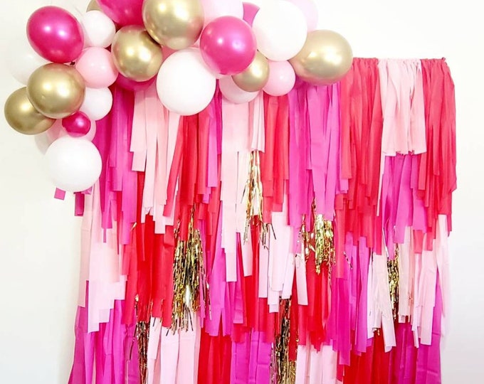 Valentines day backdrop,Fringe Backdrop,Plastic tablecloth backdrop,bachelorette party decoration,Pink fringe backdrop,Valentines day decor