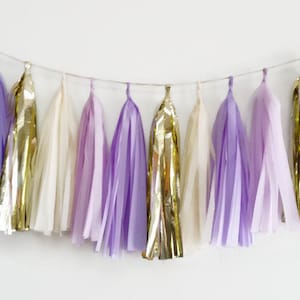 Tassel Garland,Purple and gold Garland,Violet tassel garland,gold and purple fringe,birthday Garland,wedding Garland,bridal shower Garland