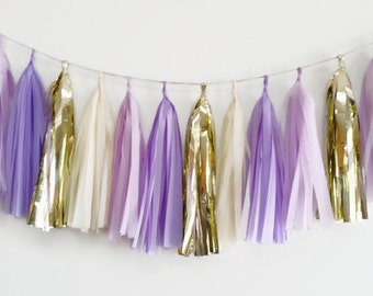 Tassel Garland,Purple and gold Garland,Violet tassel garland,gold and purple fringe,birthday Garland,wedding Garland,bridal shower Garland