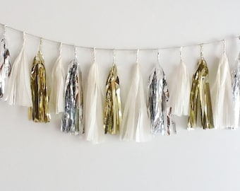 Tassel garland,The Judy Garland,gold and silver garland, gold,silver, wedding garland, engagement party,gold fringe,new years,brunch garland
