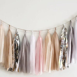 Silver pink tassel garland,blush tassel garland,Nude garland,blush wedding Garland,blush bridal shower Garland,silver tassel Garland,wedding