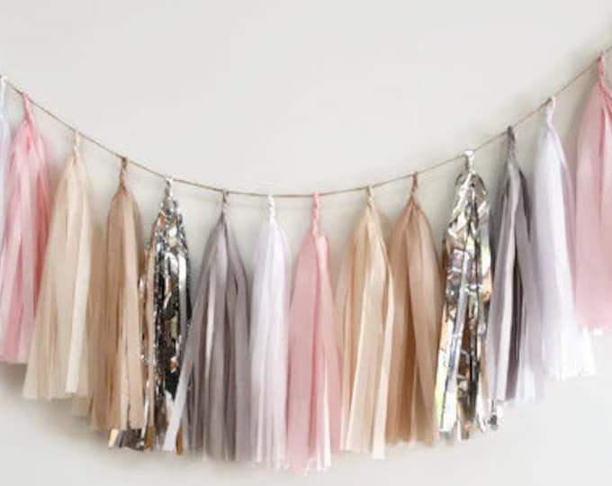 Silver pink tassel garland,blush tassel garland,Nude garland,blush wedding Garland,blush bridal shower Garland,silver tassel Garland,wedding