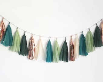 Tissue paper tassel,Tassel Garland,eucalyptus wedding, eucalyptus decorations,green Tassel Garland,green and gold Tassel Garland,wedding