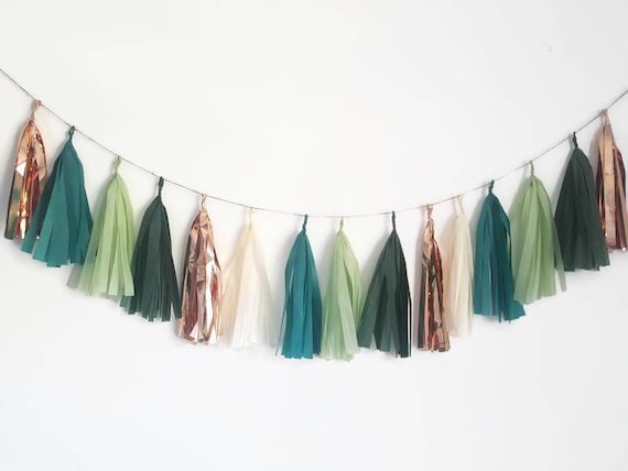 Tissue paper tassel,Tassel Garland,eucalyptus wedding, eucalyptus decorations,green Tassel Garland,green and gold Tassel Garland,wedding Il_570xn