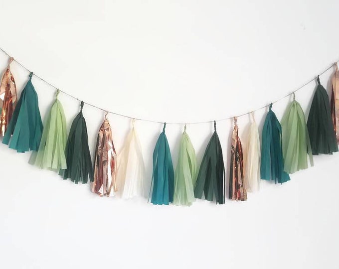 Tissue paper tassel,Tassel Garland,eucalyptus wedding, eucalyptus decorations,green Tassel Garland,green and gold Tassel Garland,wedding
