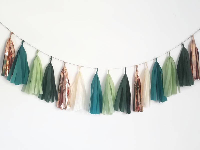 Tissue paper tassel,Tassel Garland,eucalyptus wedding, eucalyptus  decorations,green Tassel Garland,Sage green Garland,gold and green wedding