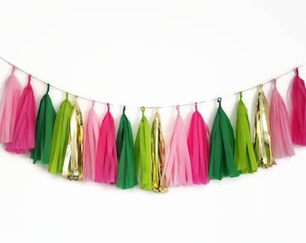 Pink tassel garland,Pink and green tassel garland,Pink tissue paper garland,Custom tassel garland,Flamingo bachelorette,flamingo party