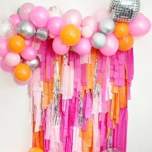 Last disco,Fringe Backdrop,Plastic tablecloth backdrop,bachelorette party decoration,Party backdrop,Custom backdrop,orange and pink backdrop