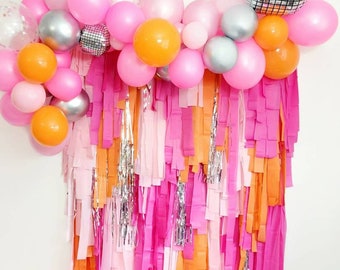 Last disco,Fringe Backdrop,Plastic tablecloth backdrop,bachelorette party decoration,Party backdrop,Custom backdrop,orange and pink backdrop