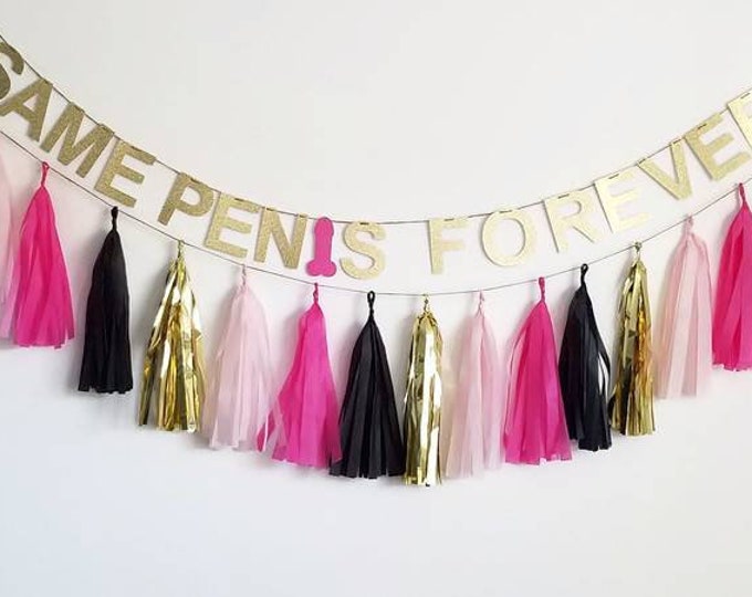 Same penis forever banner,Same penis forever bachelorette,Bachelorette party garland,Bachelorette party decorations,Glitter banner,tassel