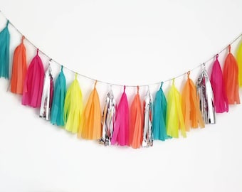 Tissue paper tassel garland,tassel garland,tassel fringe,custom garland,neon garland,glow party,fiesta,birthday decoration,birthday garland