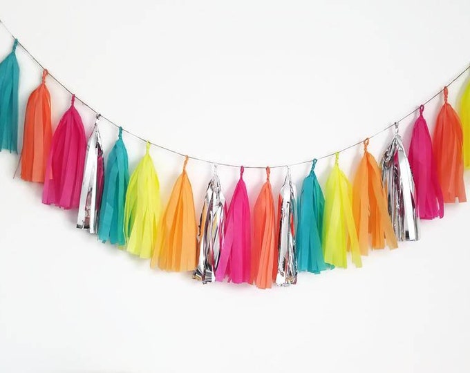 Tissue paper tassel garland,tassel garland,tassel fringe,custom garland,neon garland,glow party,fiesta,birthday decoration,birthday garland