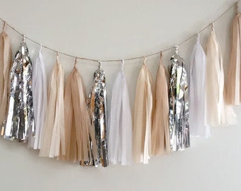 Tassel garland,Silver tassel garland,Natural garland,Silver wedding Garland,Bridal shower Garland,Beach tassel garland,Wedding banner,Tassel