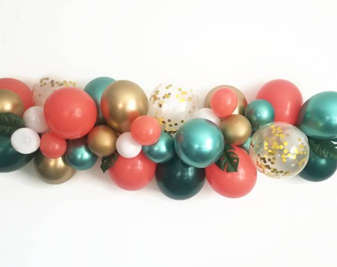 Tropical Balloon Garland,Green balloon Garland,Green and gold balloon Garland,coral and green balloon garland,balloon garland, luau,tropical