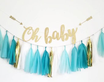 Oh baby banner,oh baby decorations,baby boy garland,baby shower garland,baby shower decorations,tassel garland,custom banner,baby shower