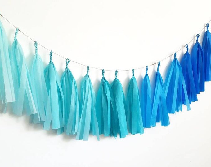 Blue tassel garland,light blue tassel garland,teal tassel garland,blue ombre tassel garland,baby shower Garland,it's a boy Garland,blue