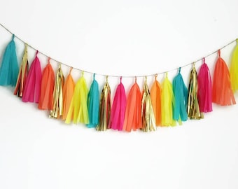 Tissue paper tassel garland,tassel garland,tassel fringe,custom garland,neon garland,glow party,fiesta,birthday decoration,birthday garland