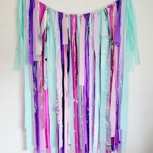 Iridescent Mermaid Party Backdrop, Unicorn Birthday Decorations,Aqua Purple Pink Streamer Curtain,Custom.fri nge backdrop,streamer backdrop