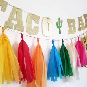 Taco bar banner,taco bout a party,fiesta,taco party,taco Tuesday,fiesta decorations,custom banner, tissue paper tassel,custom glitter banner image 2