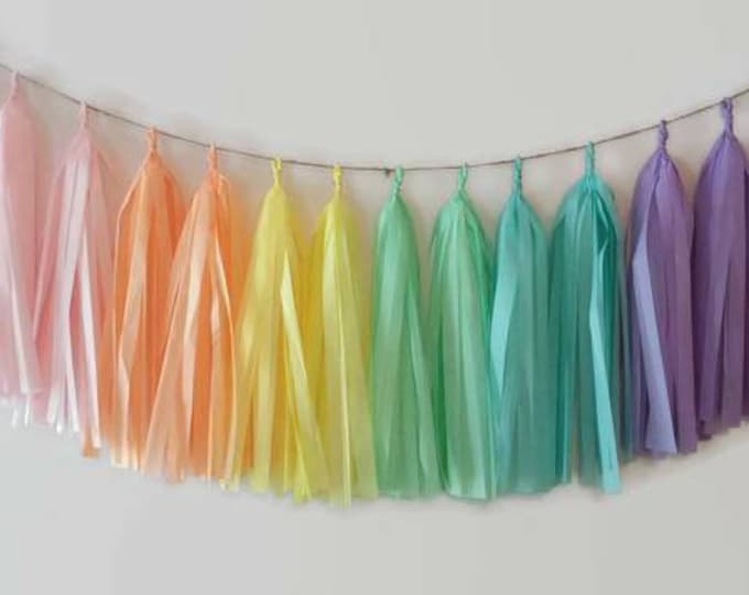 Rainbow tassel garland,unicorn tassel garland,rainbow fringe,pastel tassel,baby shower,rainbow party,unicorn party,tween party,rainbow