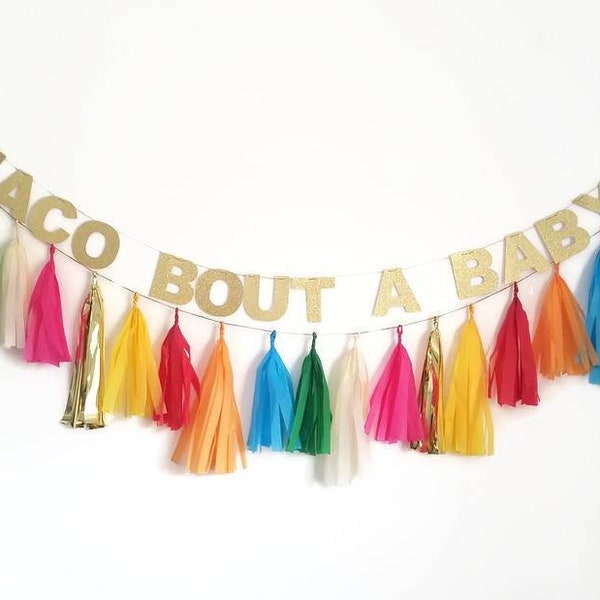 Taco sobre un bebé, taco sobre una fiesta, fiesta baby shower, fiesta, guirnalda de papel tisú, guirnalda personalizada, pancarta brillante, ideas para baby shower, guirnalda