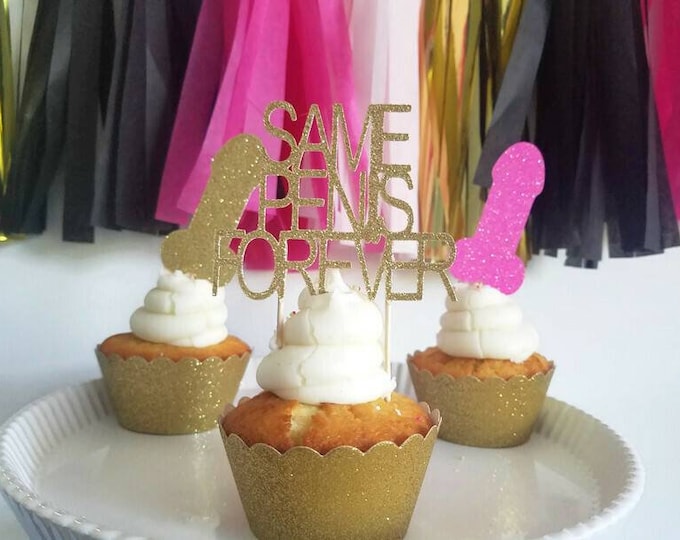 Same penis forever cupcake toppers,same penis forever cupcake picks,penis cupcake toppers,penis decorations, penis bachelorette decorations