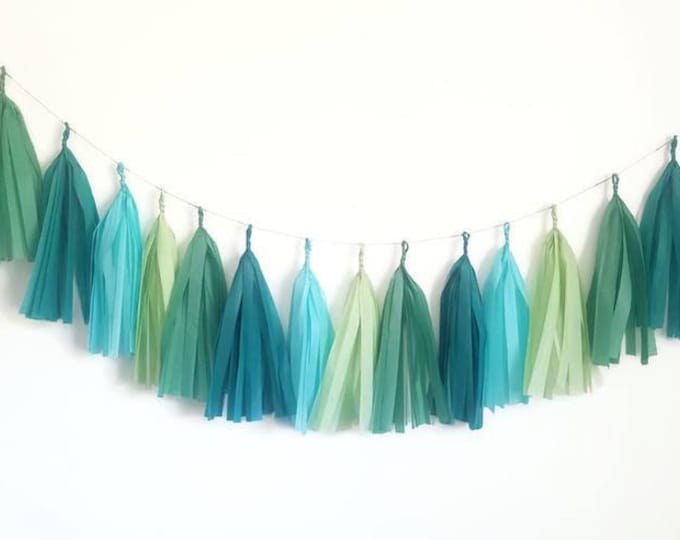 Tissue paper tassel,Tassel Garland,eucalyptus wedding,Green Tassel Garland,Sage green Garland,blue and green wedding,bridal shower,wedding