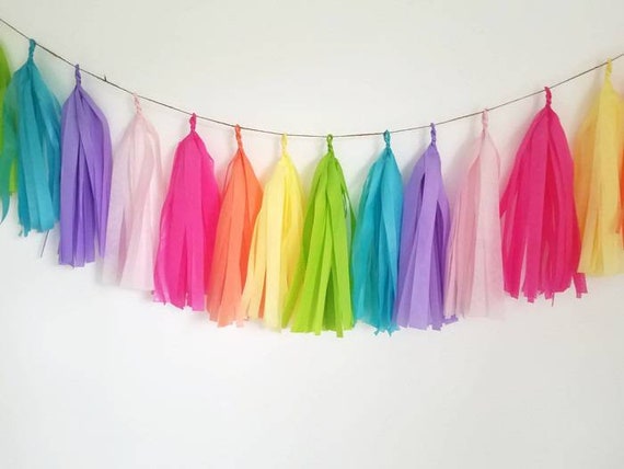 Tissue paper tassel,tassel garland,rainbow tassel Garland,rainbow banner,ice cream party,birthday party garland,Pastel garland,trolls party Il_570xn