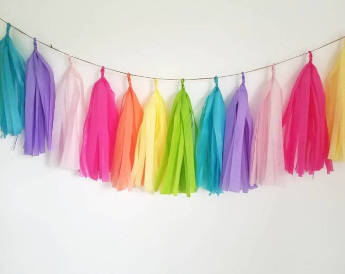 Tissue paper tassel,tassel garland,rainbow tassel Garland,rainbow banner,ice cream party,birthday party garland,Pastel garland,trolls party