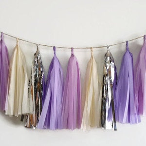 Lavender tassel Garland,shiny silver purple tassel,lilac purple Garland,lavender and silver,birthday party decorations,wedding shower,lilac