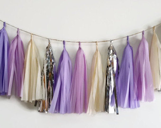 Lavender tassel Garland,shiny silver purple tassel,lilac purple Garland,lavender and silver,birthday party decorations,wedding shower,lilac