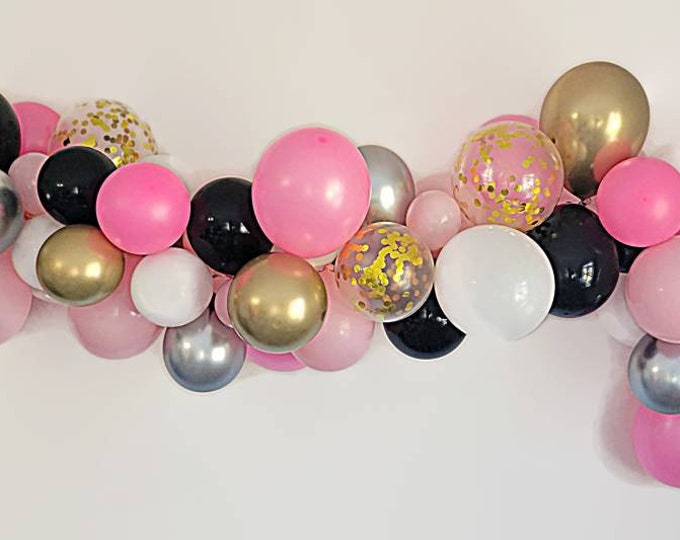 Balloon garland,D.I.Y Balloon Garland,Bachelorette balloon garland,Bachelorette backdrop,pink and black balloon garland,bach and boujee