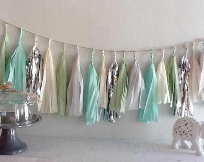 Mint julep tassel garland,mint tassel garland, tissue paper garland, baby shower garland, mint fringe, bridal shower garland