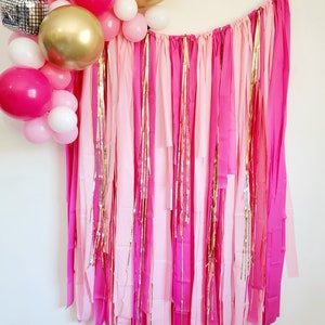 PINK and gold Fringe backdrop,streamer backdrop,Bachelorette party backdrop,birthday party backdrop,Pink party decor,pink garland,Pink