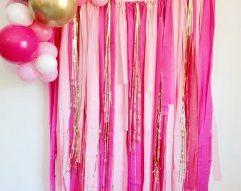 PINK und Gold Fransen Hintergrund,Luftschlangen Hintergrund,Bachelorette Party Hintergrund,Geburtstags-Party Hintergrund,rosa Party Dekor,rosa Girlande,Pink