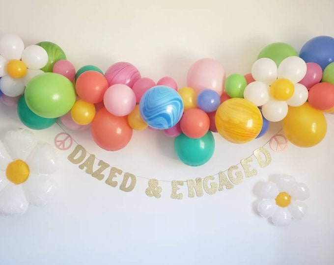 Dazed and engaged,retro bachelorette,bachelorette decor, bachelorette party,70's bachelorette,groovy,retro balloon garland,daisy balloons