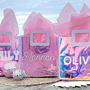 Holographic Bachelorette Bags,Bridesmaids custom favor bags,Iridescent gift bags,Bachelorette party favor bags,Personalized disco retro bag