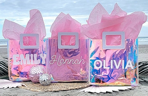 Holographic Bachelorette Bags,Bridesmaids custom favor bags,Iridescent gift bags,Bachelorette party favor bags,Personalized disco retro bag Il_570xn