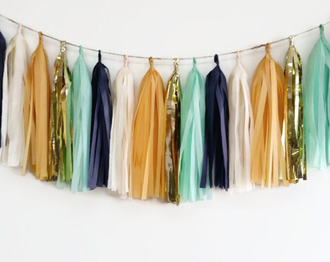 Gold tassel garland,retro tassel garland,gold fringe,teal tassel,birthday garland,party garland,nursery garland,modern nursery decoration